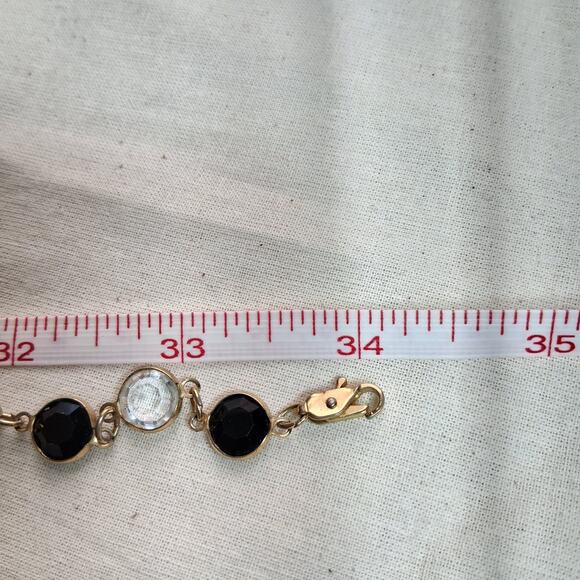 Vintage Austrian Crystal Bezel Necklace Black & Clear Gold Tone 34” Fancy - Picture 7 of 7